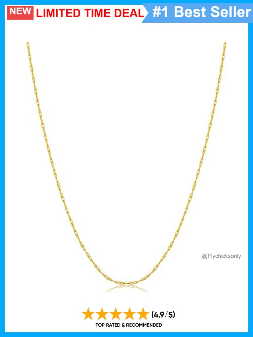 14k Gold Rope Chain Necklace 0.8mm Thin Lightweight 18"